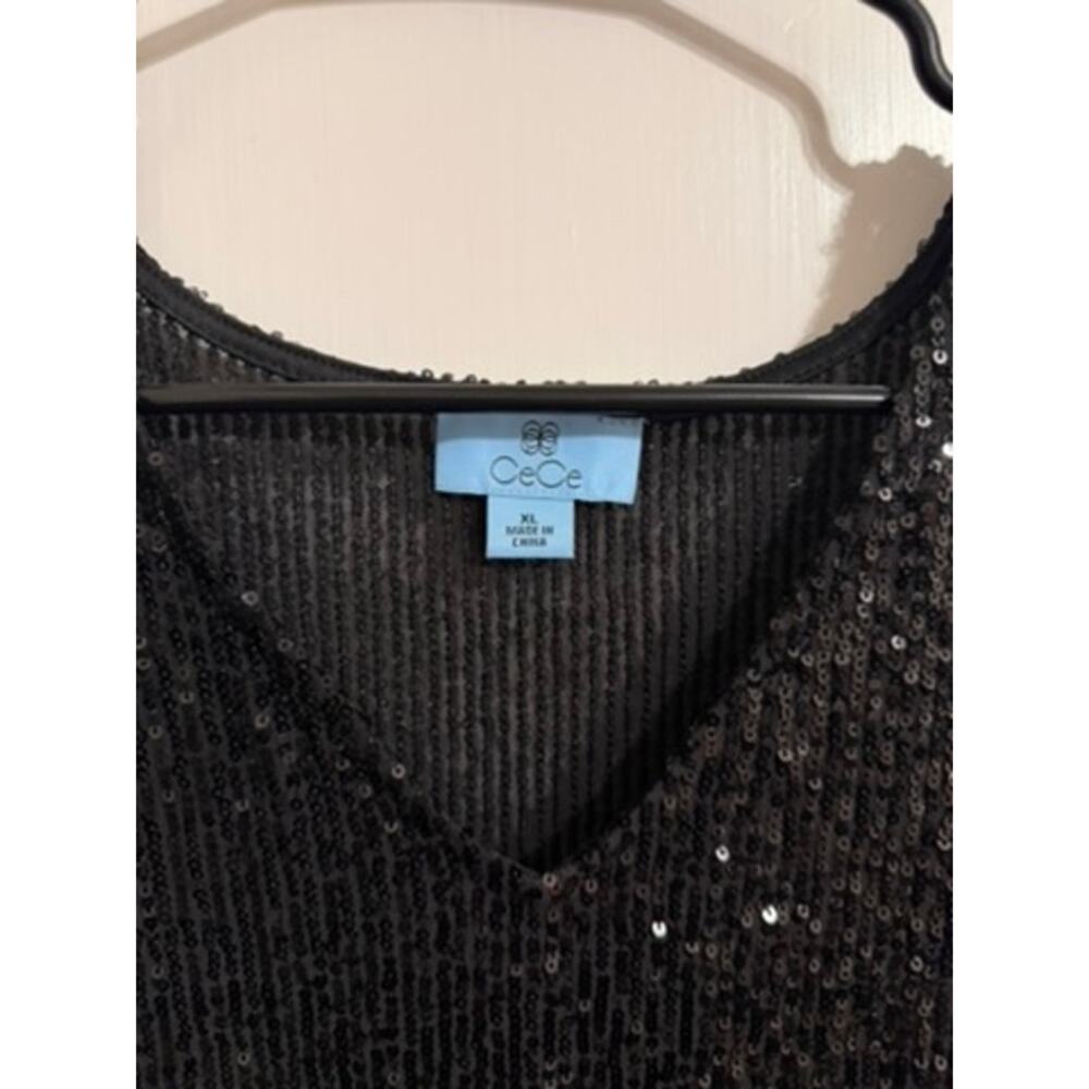 CeCe Black Short Sleeve Sequin Women's Blouse - Size XL - Picture 2 of 4